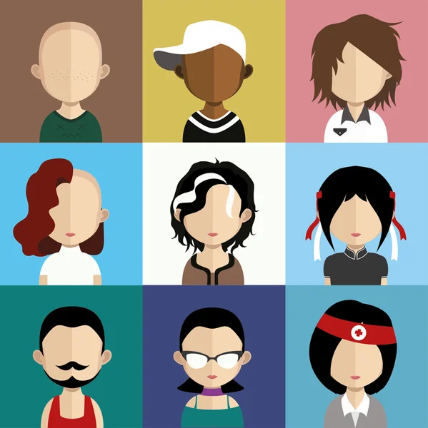 Conjunto de iconos de personas en estilo plano con caras — Vector de stock