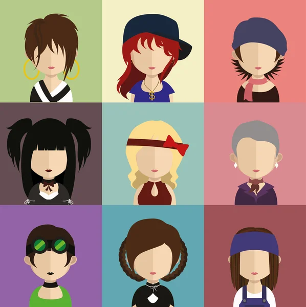 Ensemble d'icônes de personnes dans un style plat avec des visages — Image vectorielle