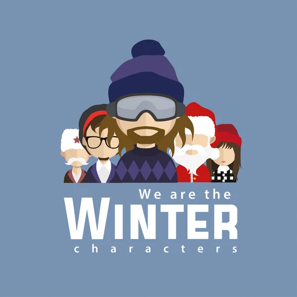 Conjunto de personajes de invierno — Vector de stock