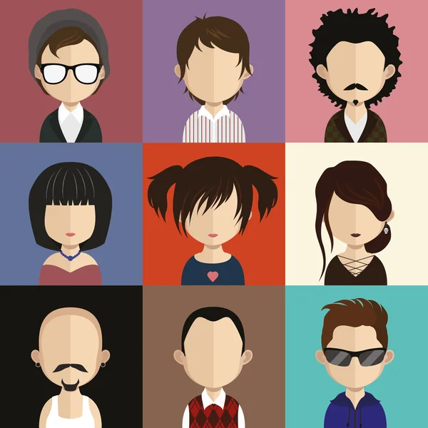 Conjunto de iconos de personas en estilo plano con caras — Vector de stock