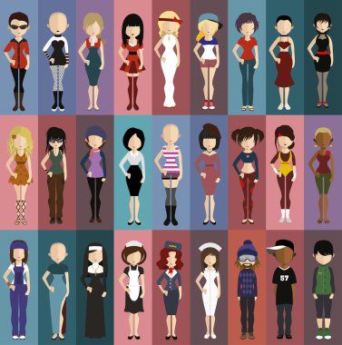 Düz stil kadınlar simgeleri.