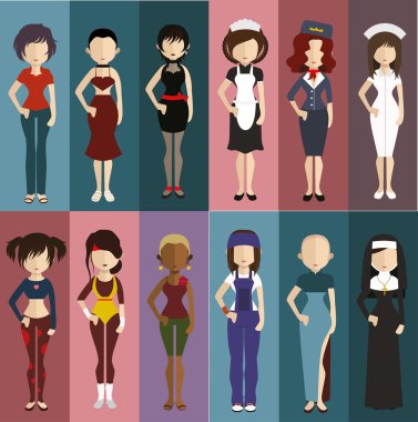 Düz stil kadınlar simgeleri.