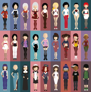 Düz stil kadınlar simgeleri.