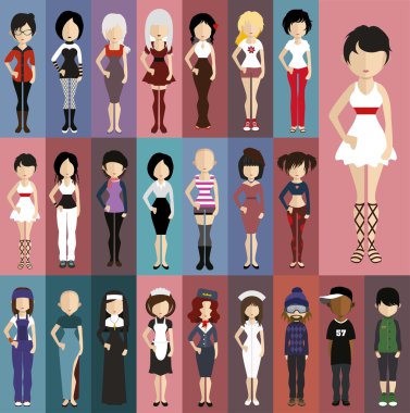 Düz stil kadınlar simgeleri.