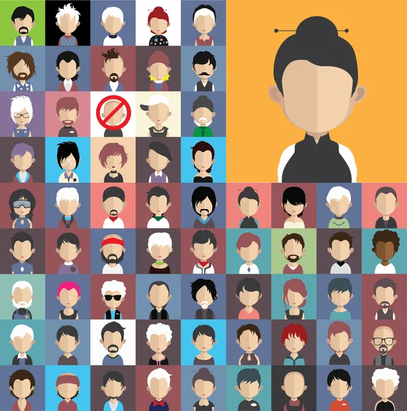 Icônes de personnes dans le style plat avec des visages . — Image vectorielle