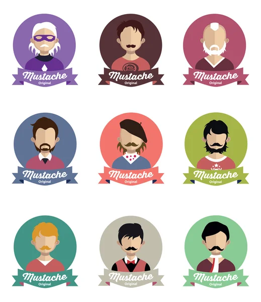 Ensemble d'icônes de personnes avec moustache — Image vectorielle