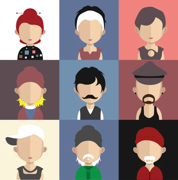 Set of people icons with faces. — Stock Vector