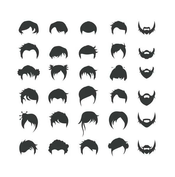 Conjunto de cabelo e ícones de estilo barba —  Vetores de Stock