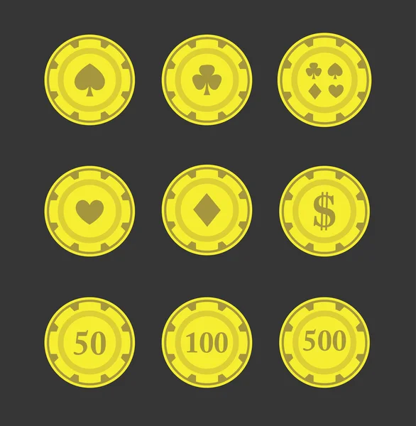 Fichas de casino, juegos de azar símbolos conjunto — Vector de stock