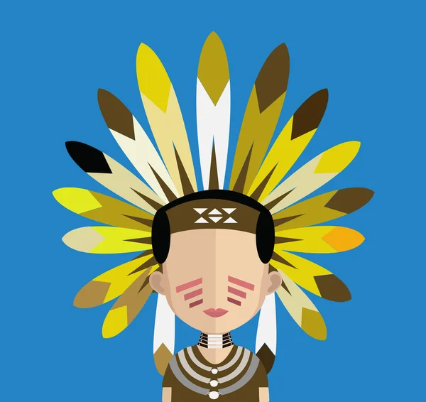 Мультфильм индийский, коренной американец — стоковый вектор