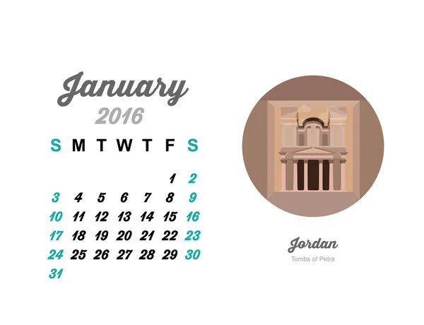 Januar-Kalender mit Petra-Stadt — Stockvektor