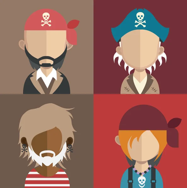 Conjunto de desenhos animados piratas avatares —  Vetores de Stock