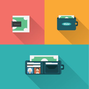 money in wallet icons set