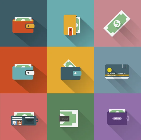 Money in wallet icons set — 스톡 벡터