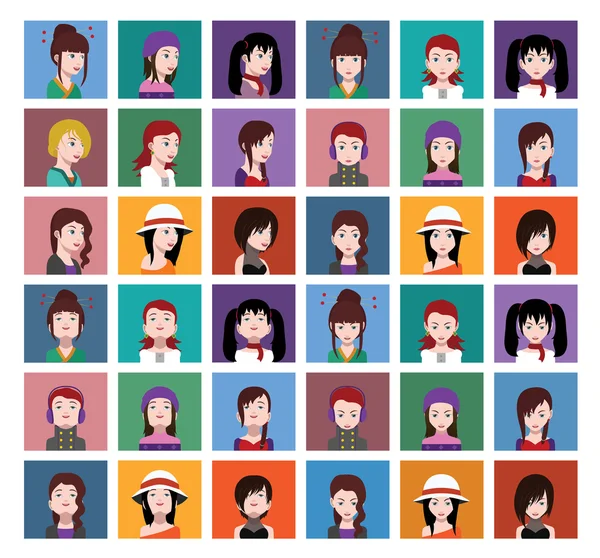 Conjunto de ícones de avatar desenhos animados femininos — Vetor de Stock