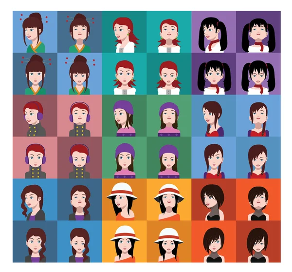 Conjunto de ícones de avatar desenhos animados femininos —  Vetores de Stock