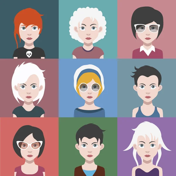 Avatar dei cartoni animati femminili — Vettoriale Stock