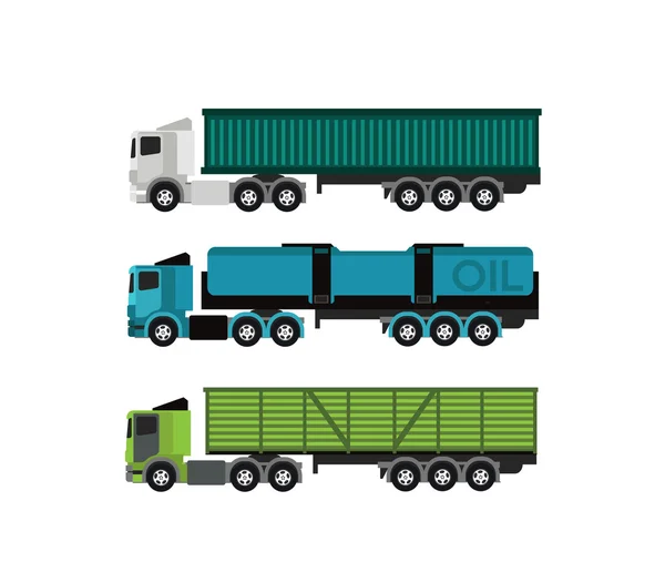 Set of heavy transport trucks — Stock Vector