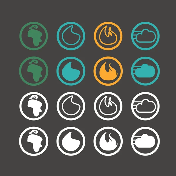 Fuego, agua, aire, iconos de tierra — Vector de stock