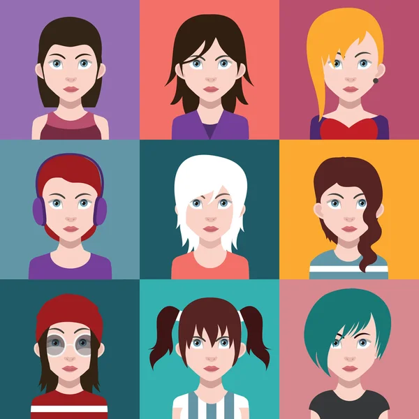 Conjunto de iconos avatar femeninos — Archivo Imágenes Vectoriales