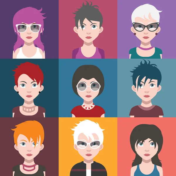 Conjunto de iconos avatar femeninos — Vector de stock