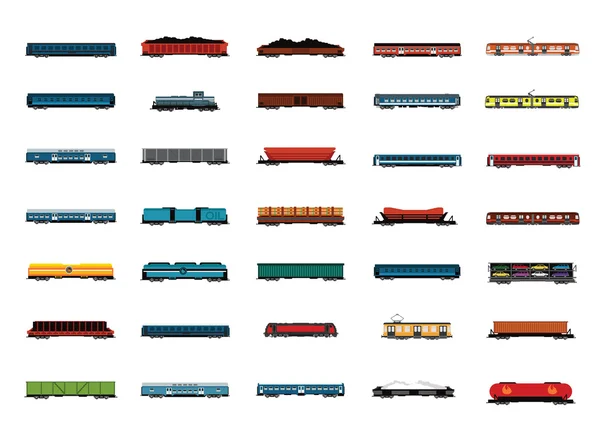 Ensemble de wagons de marchandises et de voyageurs — Image vectorielle