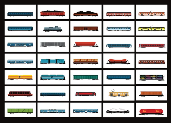 Ensemble de wagons de marchandises et de voyageurs — Image vectorielle