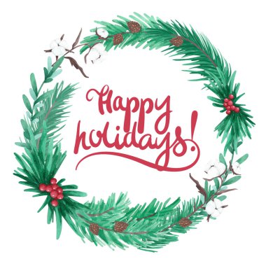 Mutlu Noeller, suluboya resimli Noel çelengi..