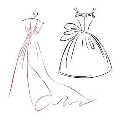 Omuz askısı ve vektör illüstrasyonlu moda butik elbise. Elbise askısı, terzi logosu tasarımı.