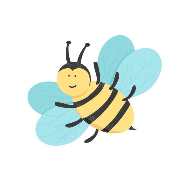 El çizimi düz vektör çizimi bir uçan arı. Şirin böcekler arka plan, etiket, kartpostal, web tasarımı, katalog, çocuklar için oyun, baskı, eğitim için kullanılabilir