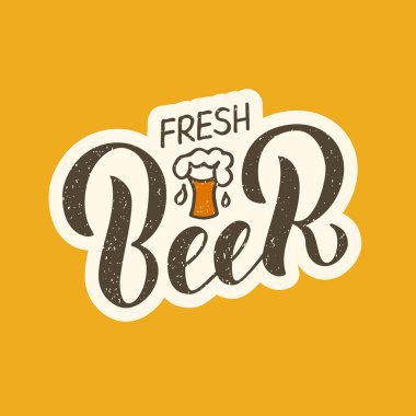 Şişe etiketleri, afişler, tebrik kartları, reklam, poster, davetiye, dükkan tabelası, web tasarımı veya baskısı için taze bira harflerinin vektör çizimi. Bira festivali için el yazısı metin 