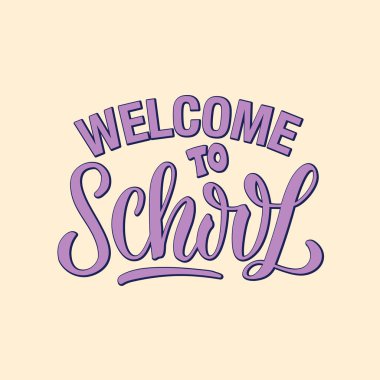 Tebrik kartı, pankart, kartpostal, reklam, poster, davetiye, web tasarımı ya da basım için okul harflerinin vektör ilülasyonu. Şablon için el yazısı metin  