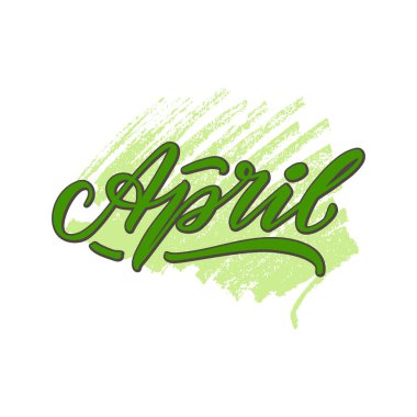 Sancak, tabela, poster, tebrik kartı, dükkan reklamı, hediyelik eşya, takvim tasarımı için Nisan ayı illüstrasyonları. Kalem darbeleri arka planında el yazısıyla ayrılmış sözcük