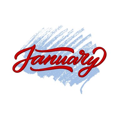 Pankart, tabela, poster, tebrik kartı, dükkan reklamı, hediyelik eşya, takvim tasarımı için Ocak ayının vektör illüstrasyonları. Kalem darbeleriyle ilgili elle yazılmış bir sözcük