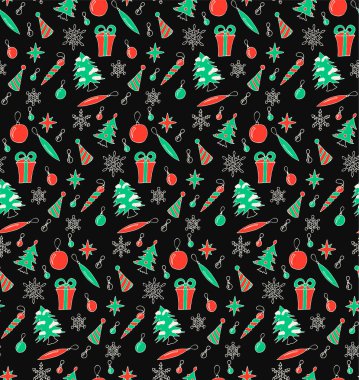 Pankart, poster, arkaplan, tebrik kartı, hediyelik eşya, kıyafet tasarımı için noel karalamalarının vektör çizimi. Web ya da yazdırmak için elle çizilmiş Noel nesneleri