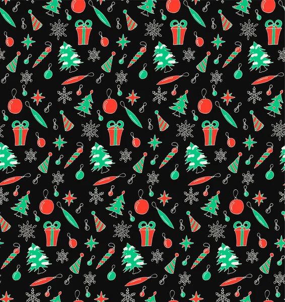 Vektor Illustration Von Weihnachtskritzelmuster Nahtlos Für Banner Poster Hintergrund Grußkarte — Stockvektor