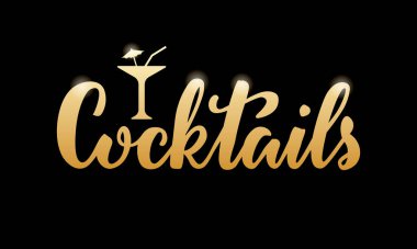 Pankart, poster, tabela, kartvizit, ürün ve menü tasarımı için kokteyl harflerinin vektör çizimi. Dijital kullanım veya yazdırma için el yazısıyla yazılmış yaratıcı yazı