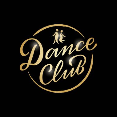 Dans kulübünün vektör illüstrasyonu logo, reklam, kartvizit, tabela, poster, ürün tasarımı için izole harfler. Web ya da yazdırma için el yazısıyla yazılmış yaratıcı metin