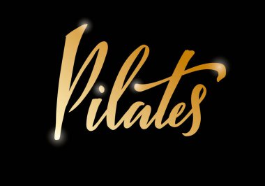 Pankartlar, posterler, kataloglar, makale başlıkları, ürün tasarımı, giyim etiketleri için izole edilmiş pilates harflerinin vektör çizimi. Web ya da yazdırma için el yazısı yazı metni