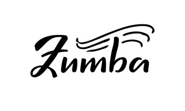 Zumba 'nın vektör illüstrasyonu afiş, poster, kartvizit, dans kulübü reklamı, tabela tasarımı için izole edilmiş bir kelime. İnternet veya baskı için yaratıcı el yazısı metni