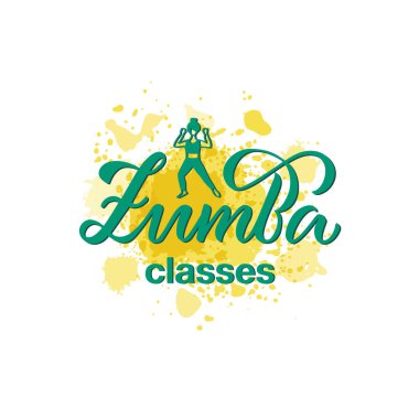 Pankart, poster, kartvizit, dans kulübü reklamı, tabela tasarımı için zumba derslerinin vektör çizimi. İnternet veya baskı için yaratıcı el yazısı metni