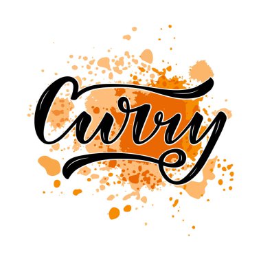 Paketler, ürün tasarımı, afiş, çıkartma, baharat dükkanı fiyat listesi ve dekorasyon için köri harflerinin vektör çizimi. Web ya da yazıcı için el yazısı kaligrafik sözcük