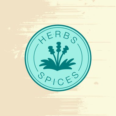 Pankart, poster, baharat dükkanı reklamı, tabela, katalog, ürün tasarımı için baharat ve otların vektör çizimi. Bir çerçeve ile metin ve bir çiçek ana hatları ağ ya da yazdırmak için