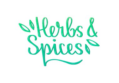 Pankart, poster, baharat dükkanı reklamı, tabela, katalog ve ürün tasarımı için baharat harflerinin vektör çizimi. Web ya da yazdırma için yaratıcı el yazısı metni