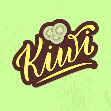 Ürün tasarımı, afiş, poster, paket, reklam ve kıyafetler için kivi harflerinin vektör çizimi. Web tasarımı ya da yazdırma için el yazısıyla yazılmış izole bir kelime