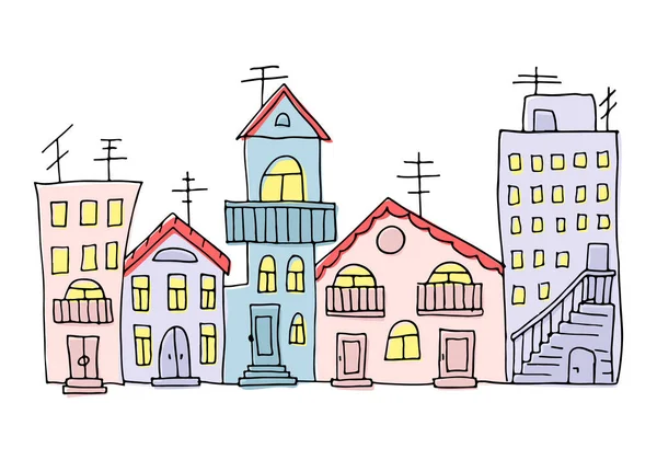 Renkli Apartman Blokları Olan Bir Kasaba Manzarasının Vektör Çizimi Pankart — Stok Vektör