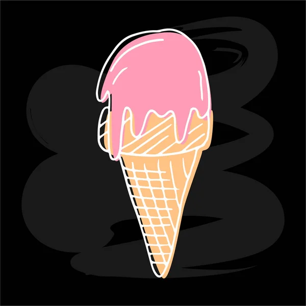 Ilustración Vectorial Helado Sobre Fondo Negro Para Pancarta Señalización Menú — Archivo Imágenes Vectoriales