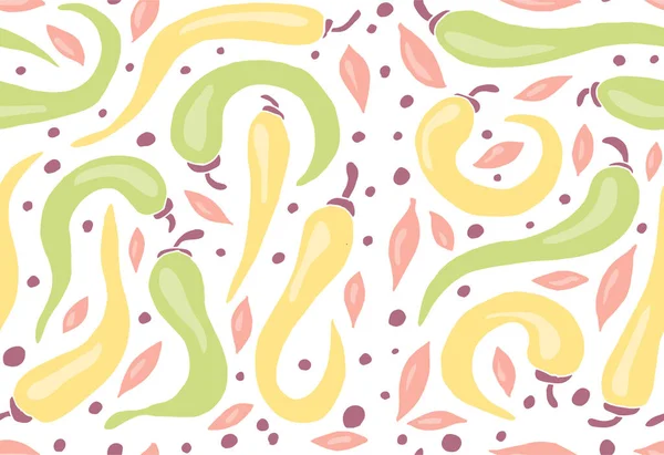 Illustrazione Vettoriale Pattern Senza Soluzione Continuità Con Peperoncino Giallo Verde — Vettoriale Stock