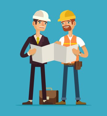 Foreman ve işçi. Vektör düz çizim