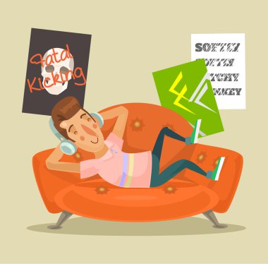 Teen resting at home. Vector flat cartoon illustration